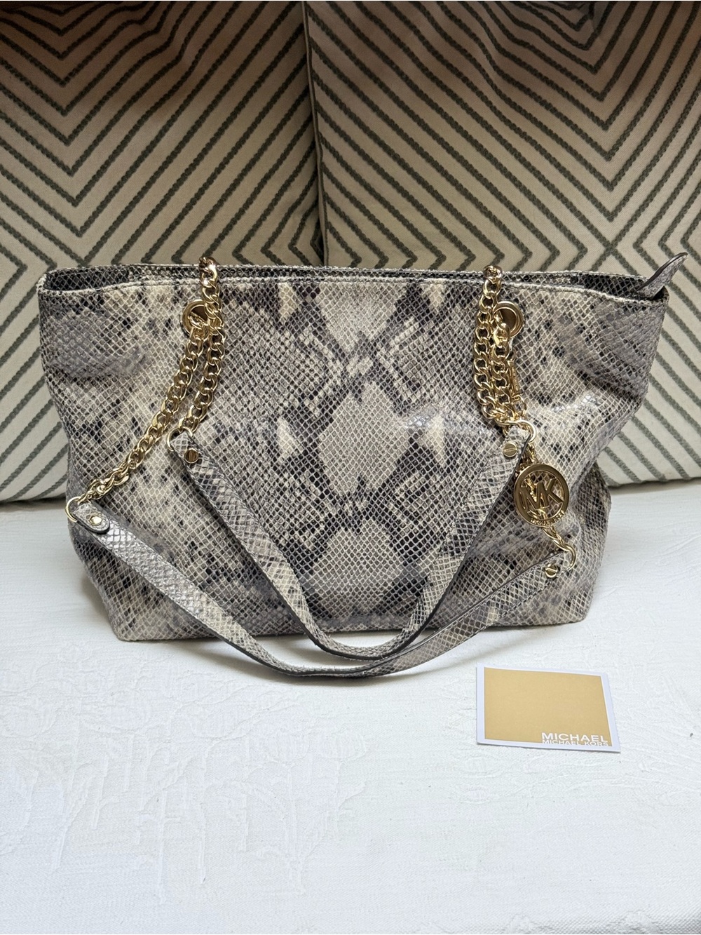 Michael Kors Snake-Print Shoulder Leather Tote